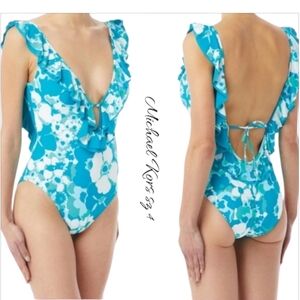 NWT MICHAEL Michael Kors Floral Deep V One Piece Swimsuit sz 4
